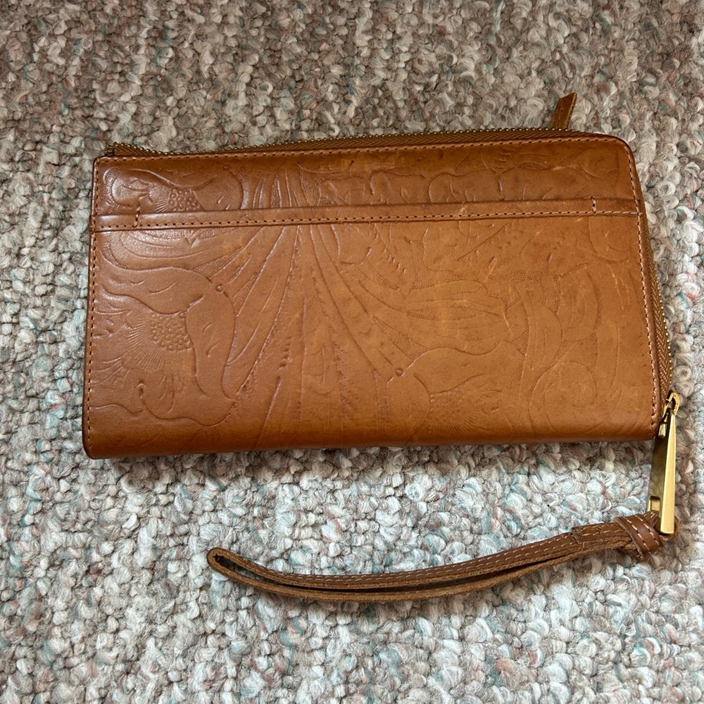 Margot Brown Embossed Leather Wristlet